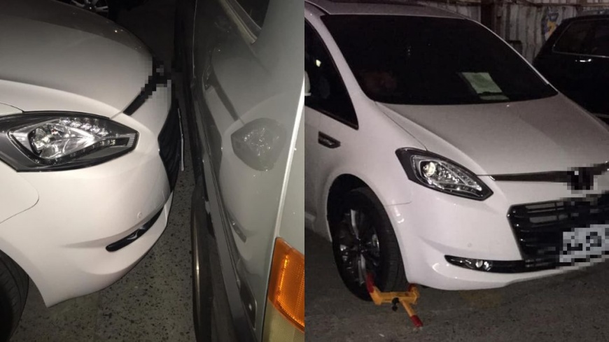 謝男直接把車橫停在白車前方,阻擋對方去路。(圖/翻攝自爆怨公社)