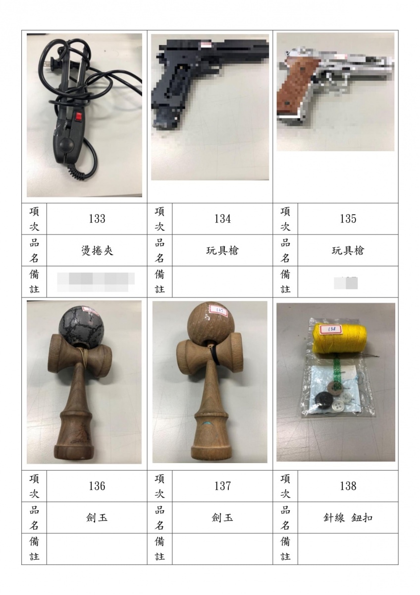 違禁品包含劍玉、玩具槍。(圖/翻攝自辭修高中官方臉書)