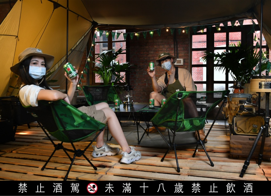 豪華露營走氣派路線追求高檔性能,搭配海尼根三原色迷彩圖紋更顯風格