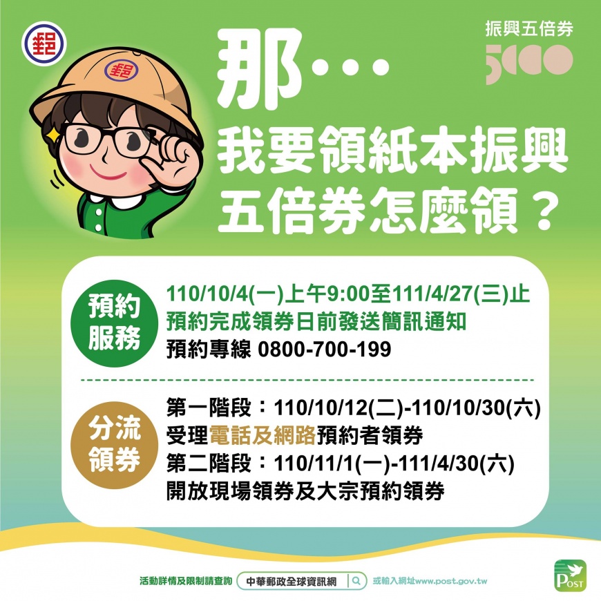 郵局明開放實體五倍券預約。(圖/翻攝自中華郵政 郵你真好Facebook)