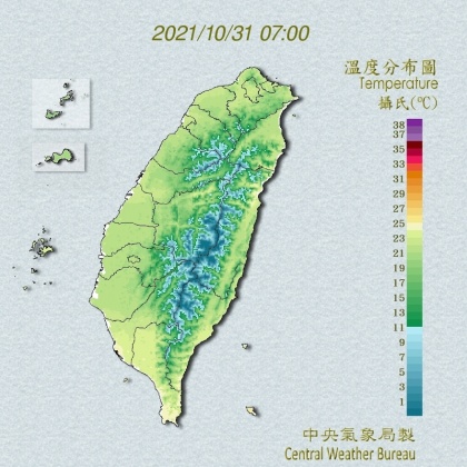 溫度分布圖。（圖／中央氣象局）