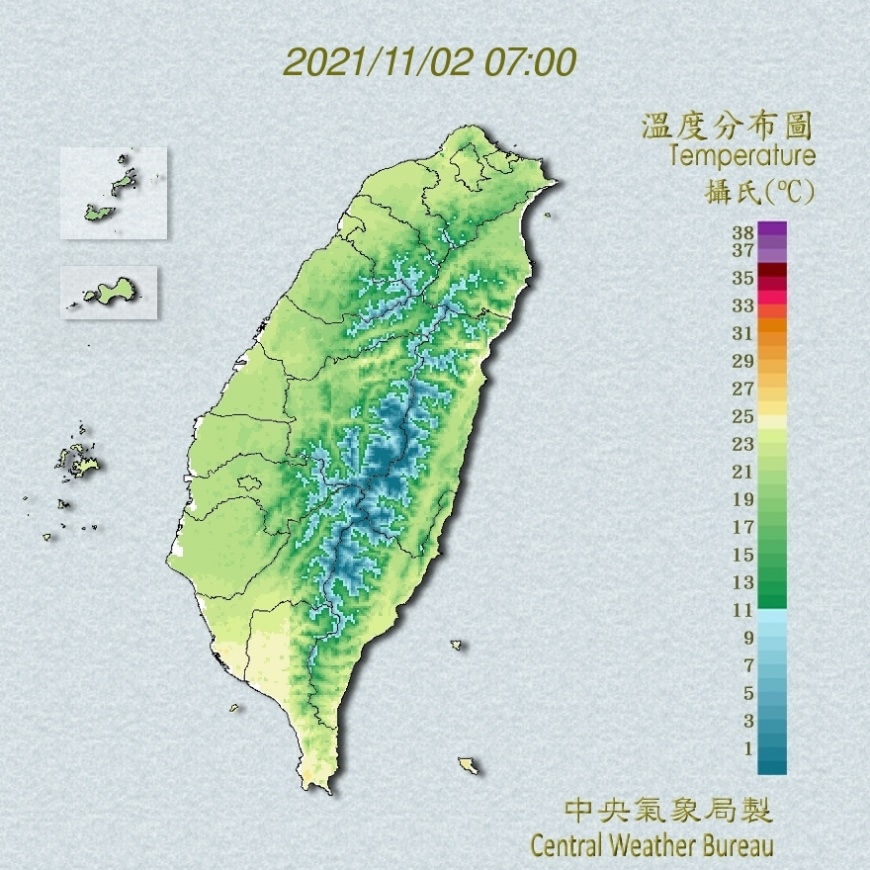 溫度分布圖。(圖/中央氣象局)