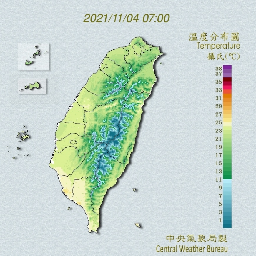 溫度分布圖。(圖/中央氣象局)