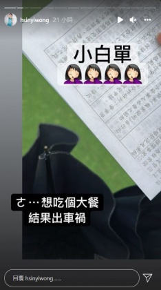 無預警出車禍令翁馨儀相當無奈。（圖／翻攝自翁馨儀 IG）