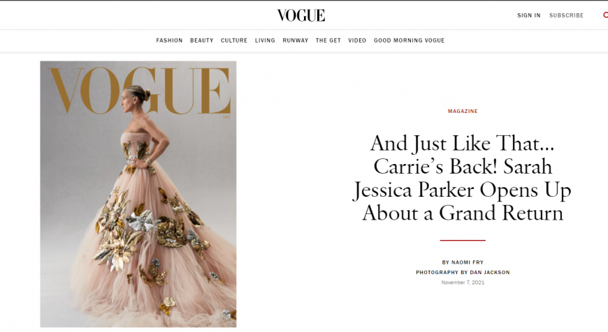 莎拉潔西卡派克接受《VOGUE》專訪,面對網友批老回應:「不然我該怎麼辦?」(圖/翻攝VOGUE)
