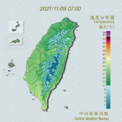 今晨最低溫落在新北石門。(圖/中央氣象局)