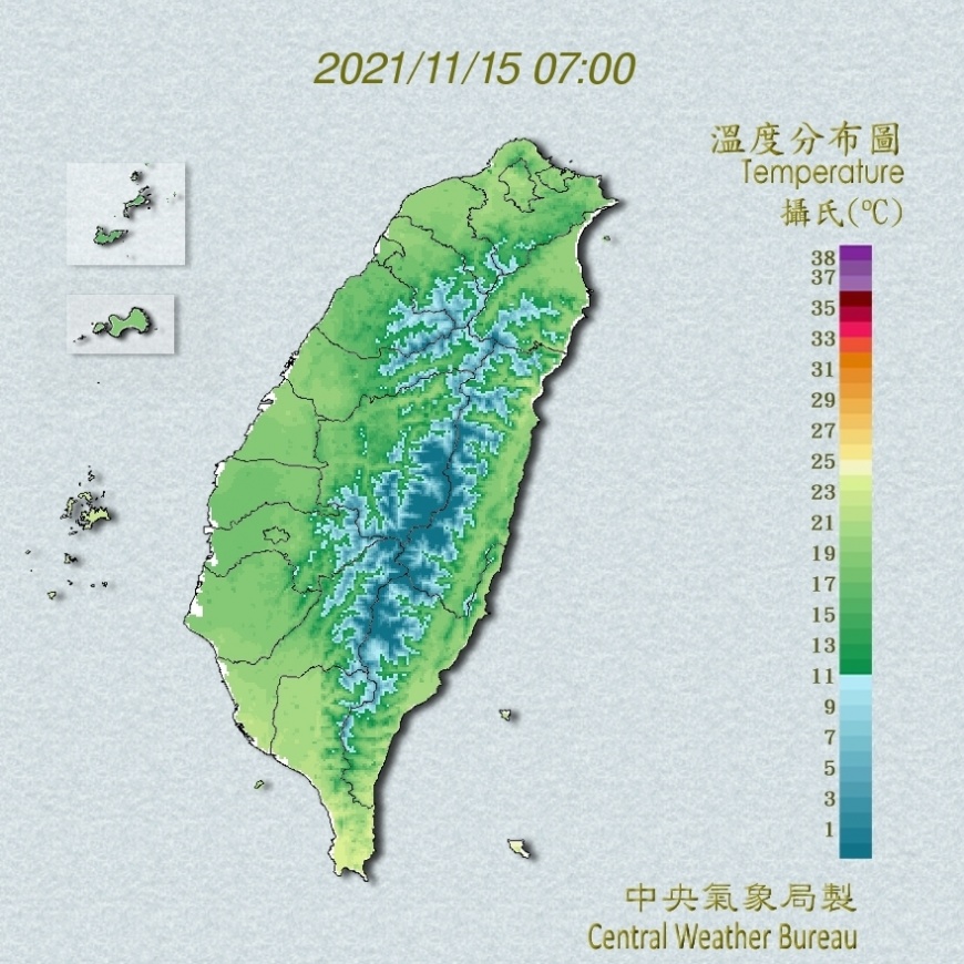 溫度分布圖。(圖/中央氣象局)