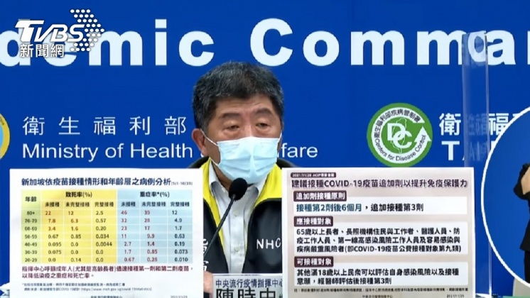 指揮官陳時中表示建議已接種第1劑BNT且無發生嚴重不良反應之12至17歲青少年族群接種第2劑BNT疫苗。（圖／TVBS）