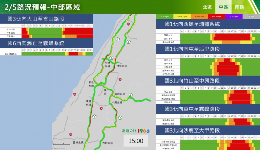 初五中區路況預報。（圖／高公局提供）