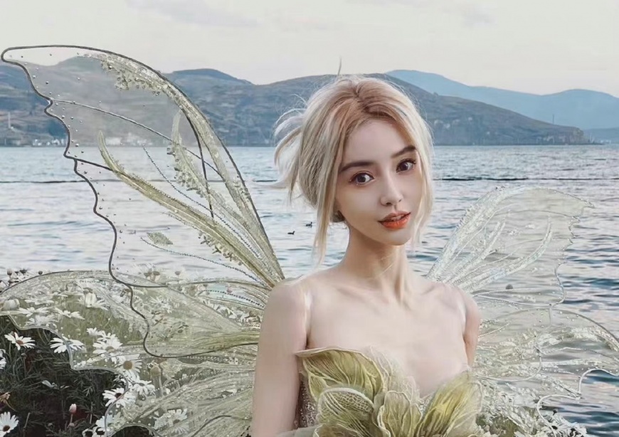 Angelababy化身為精靈的森林系慶生美照曝光。(圖/翻攝自微博)