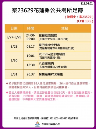 案23629公共場所足跡公布。(圖／花蓮縣政府)
