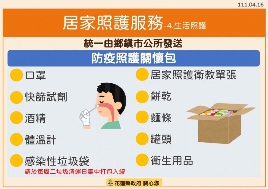 花蓮縣府將發送居家照護關懷包。(圖/花蓮縣政府)