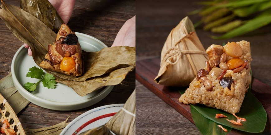 圖 / 左，億長御坊北部台灣粽；右，晶華酒店干貝八寶粽