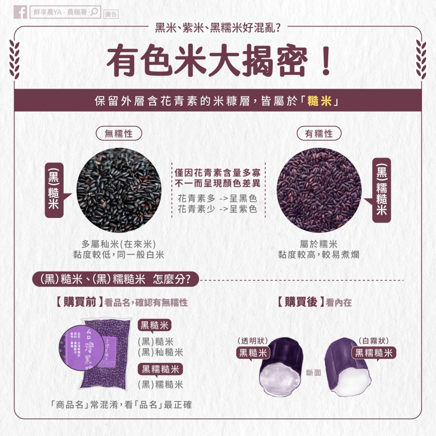 有色米大解密。（圖／翻攝自臉書粉專鮮享農YA - 農糧署）