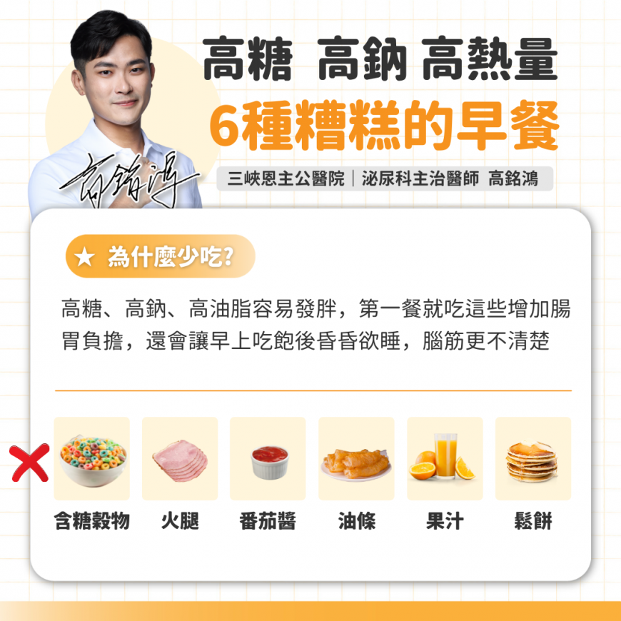 高糖、高鈉、高熱量,6種糟糕的早餐。(圖/翻攝自高銘鴻臉書)
