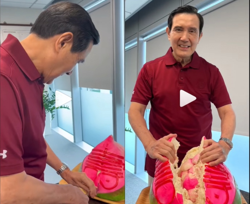 馬英九生日切大壽桃。（圖／翻攝自ma_yingjeou IG）