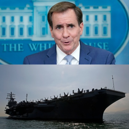 美國白宮國安會發言人柯比(John Kirby),打臉美國航母「雷根號」遭解放軍逼退的說法。(圖/達志影像美聯社)