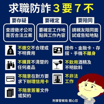 網路上充斥著各式各樣的打工訊息,千萬要懂得防詐騙。(圖/翻攝自臺南市政府警察局歸仁分局臉書)