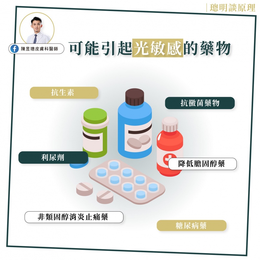 可能引起光敏感的藥物。(圖/翻攝自陳昱璁皮膚科醫師臉書)