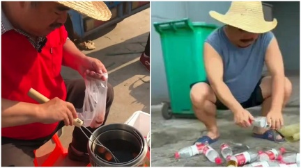 劉金近日賣茶葉蛋和撿回收維持生活。(圖/翻攝微博)