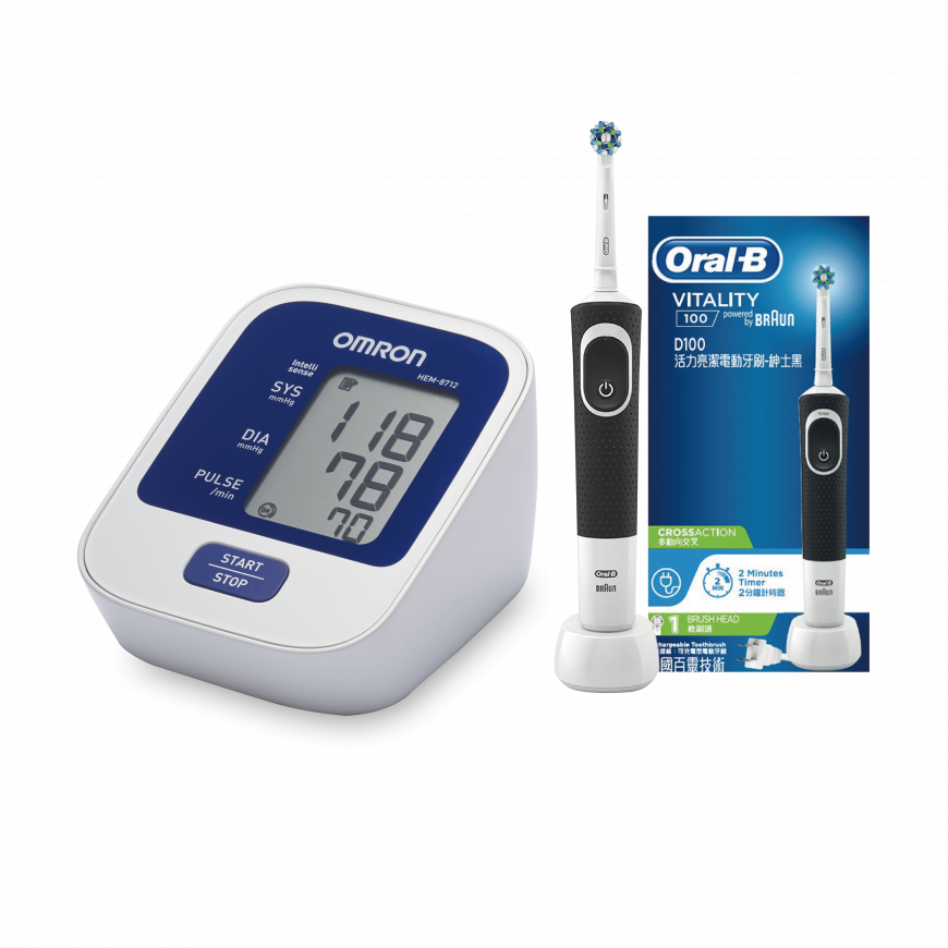 OMRON手臂式血壓計+Oral-B活力亮潔電動牙刷原組合價3,460元,會員爆品價1,688元,下殺49折