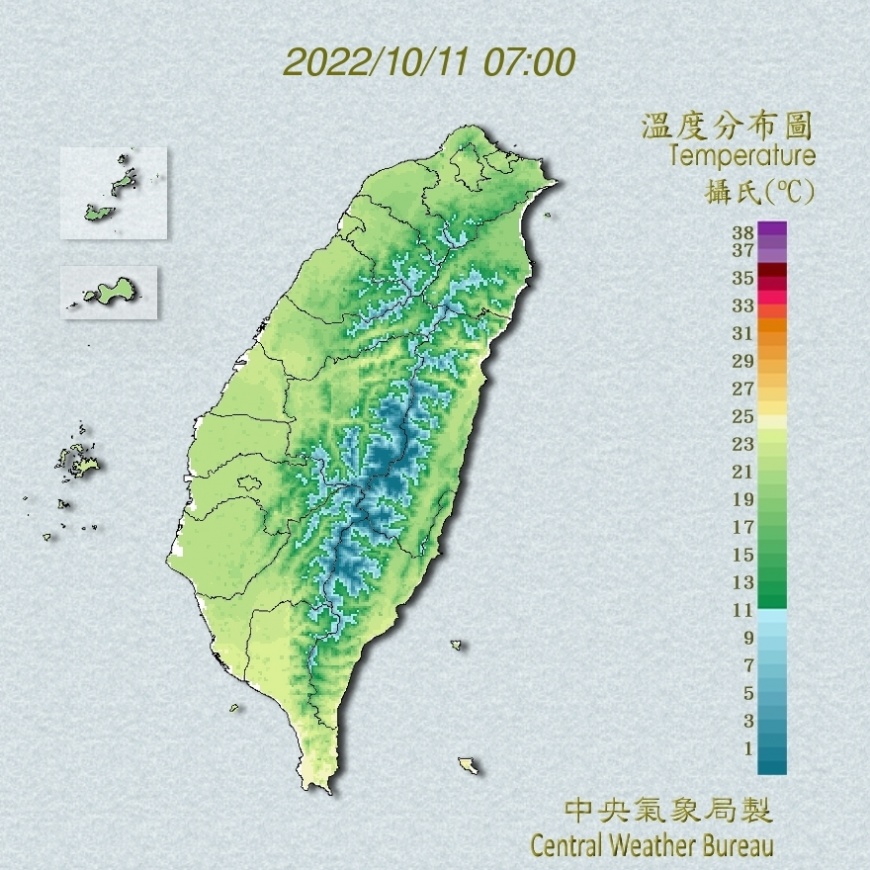 今晨7時溫度分布圖。（圖／中央氣象局）