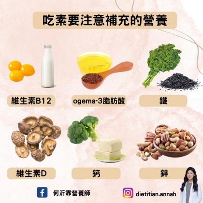 吃素需要注意補充的營養。（圖／翻攝自何沂霖營養師臉書）