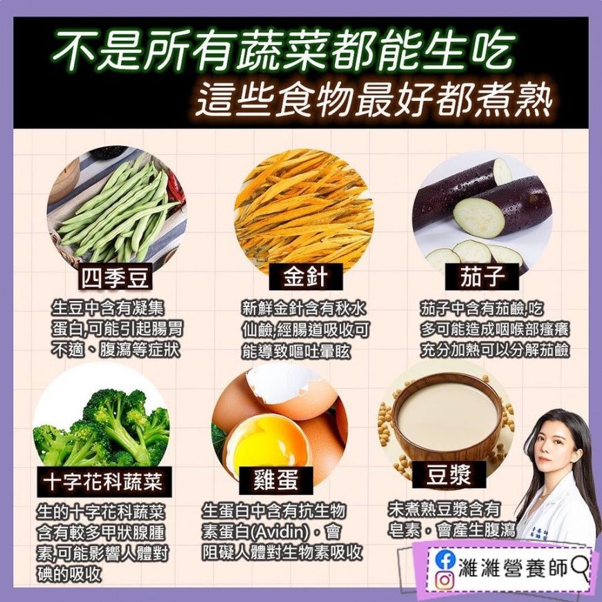 並不是所有蔬菜都能生吃。(圖/翻攝自濰濰營養師健康生活臉書)
