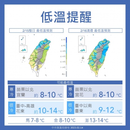 低溫提醒。（圖／翻攝自臉書 報天氣 - 中央氣象局）