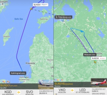 普爾科沃機場附近的飛機掉頭。 (圖/翻攝自推特@flightradar24)