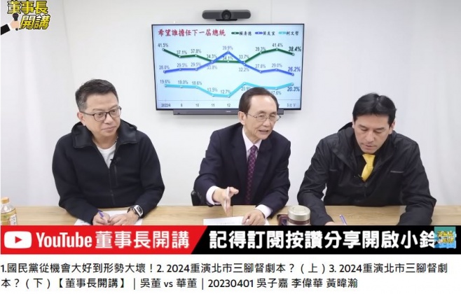 吳子嘉與黃暐翰都認為,侯友宜是藍營「最強人選」。(圖/翻攝自《董事長開講》YT)