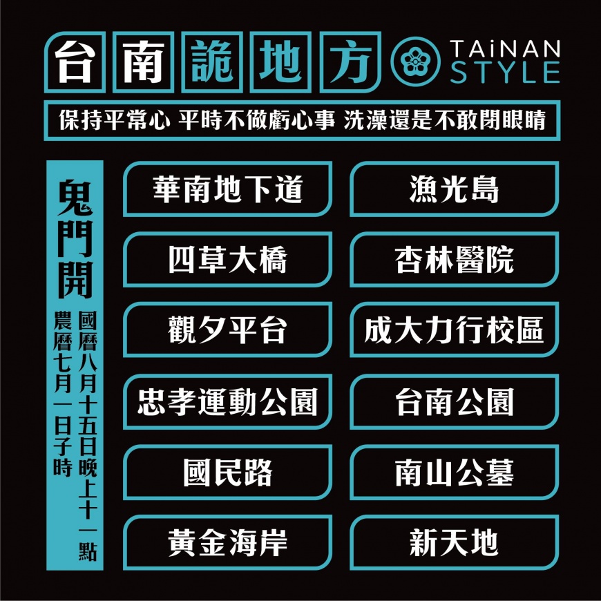 「台南市 Tainan Style」臉書粉專列出「台南12大詭地方」。(圖/翻攝自台南式 Tainan Style臉書)
