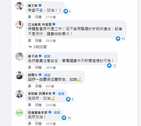 綠委們留言力挺。(圖/翻攝賴品妤臉書)