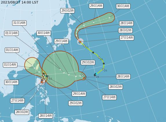 太平洋海面近期非常熱鬧,有望出現「三颱共舞」的罕見畫面。(圖/翻攝自中央氣象局)