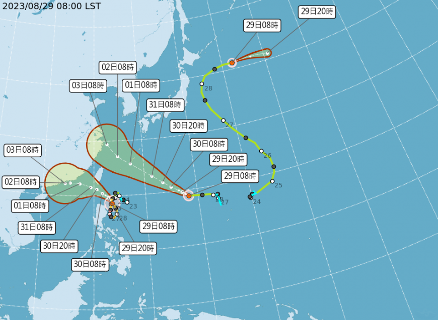 海葵不排除與蘇拉產生藤原效應。（圖／翻攝自中央氣象局）
