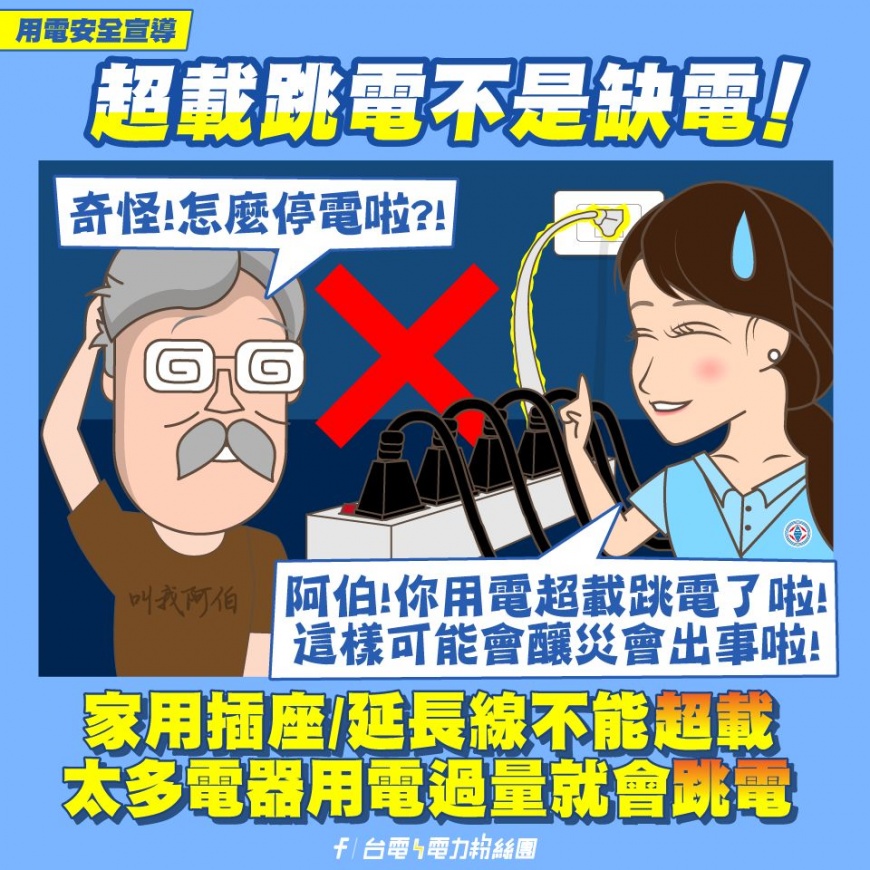 台電表示「超載跳電不是缺電」。(圖/翻攝自台電電力粉絲團臉書)