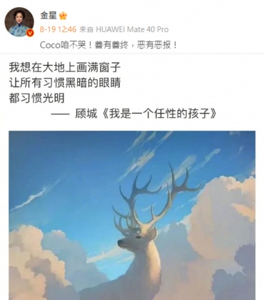 金星曾替李玟發聲。（圖／翻攝自金星微博）