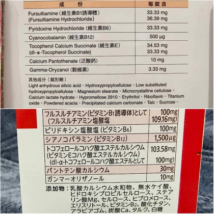 林氏璧仔細核對台灣、日本合利他命成分後,發現2者完全一樣。(圖/翻攝自「日本自助旅遊中毒者」臉書)