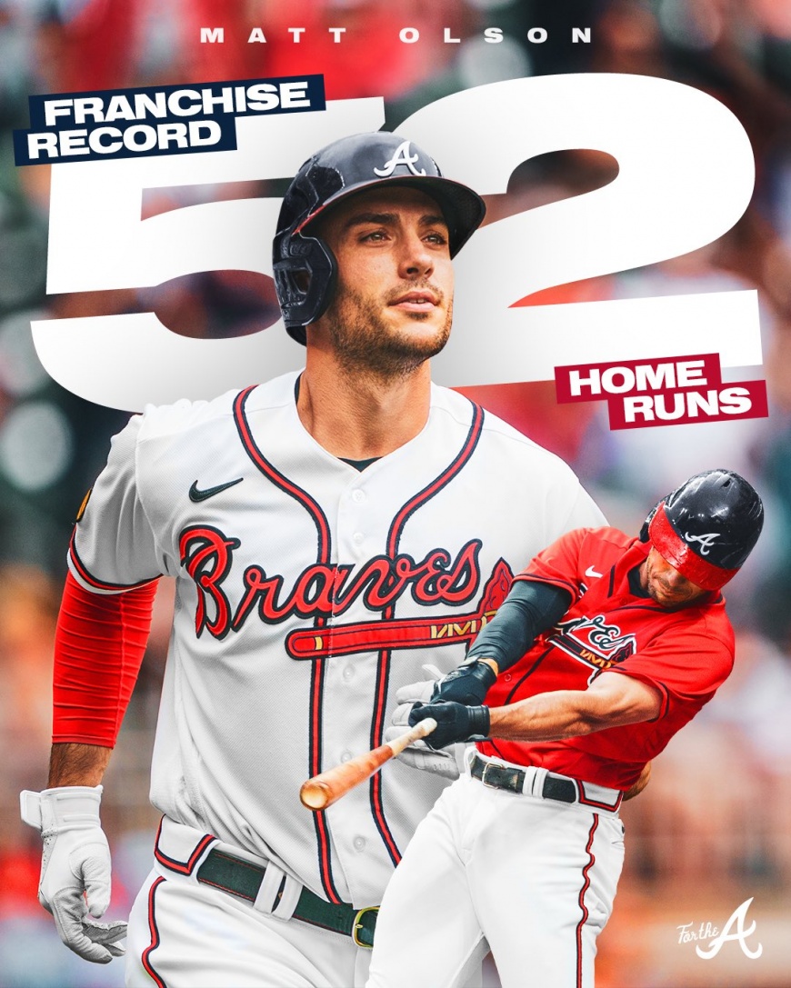 歐森成功敲出本季第52轟,改寫勇士隊史新猷。(圖/翻攝自「Atlanta Braves」臉書)