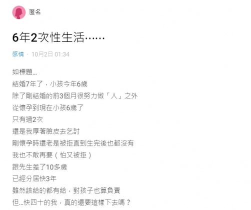 原PO與丈夫結婚後雖很積極做人,沒想到懷孕後竟被徹底冷落。(圖/翻攝自Dcard)