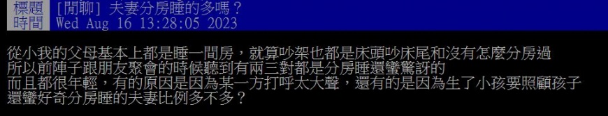 原PO發現身邊許多朋友都在婚後分居，讓她十分驚訝。（圖／翻攝自PTT）
