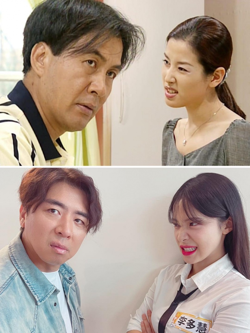 梁赫群和李多慧在模仿韓劇《順風婦產科》經典劇照。(圖/翻攝自梁赫群 臉書)