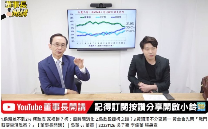 最新民調顯示,侯友宜與賴清德之間的差距僅剩不到2%。(圖/翻攝自《董事長開講》YT)
