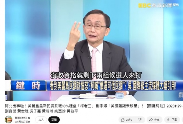 董事長吳子嘉分析2024總統大選最終結局。（圖／翻攝關鍵時刻YT）