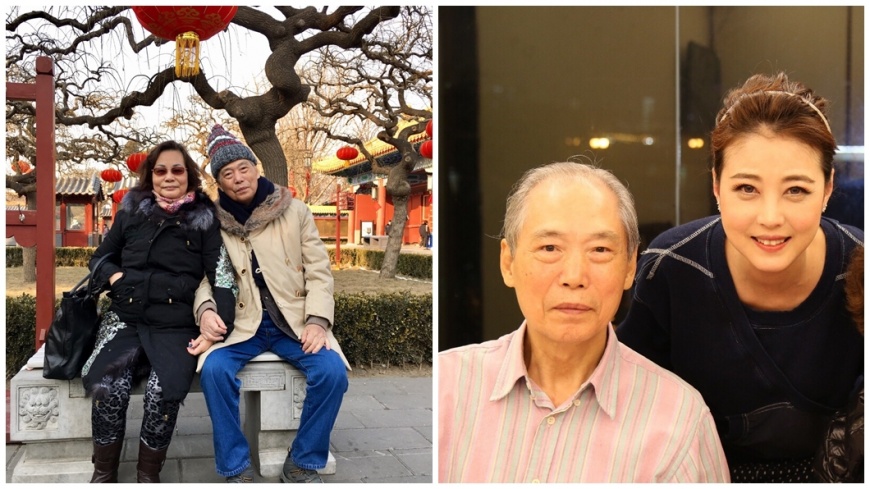 周海媚與父母合照,父親已離世,遺產可能由母親繼承。(圖/翻攝自周海媚微博)