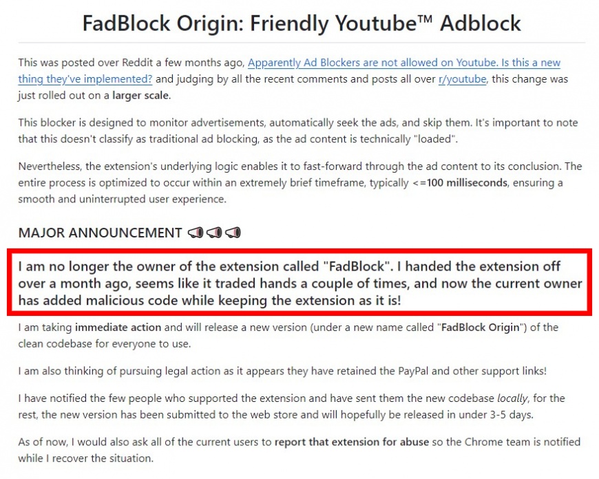 FadBlock開發者提出警告。(圖/翻攝自GitHub)