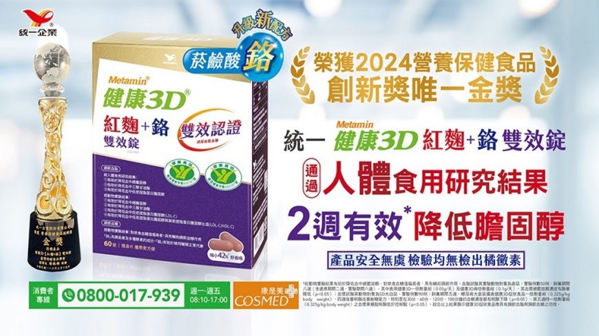 統一健康3D榮獲「營養保健食品創新獎」2024年唯一金獎
