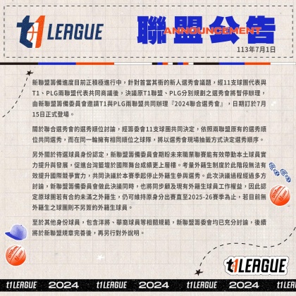 雙職籃公布聯合選秀的順位安排與外籍生制度。(圖/T1職籃提供)