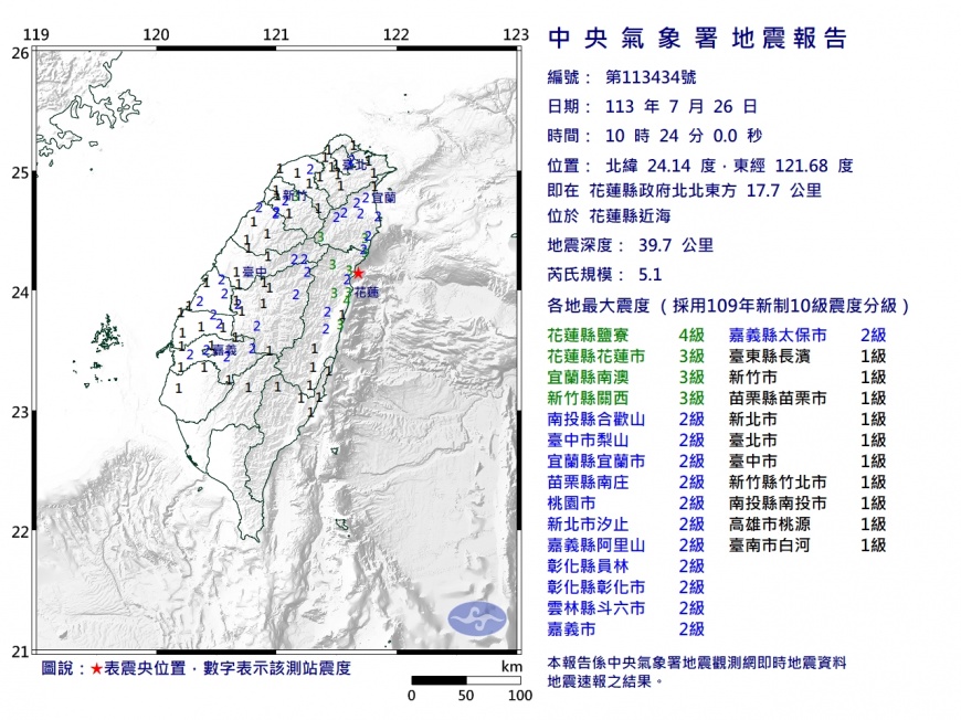 中央氣象署發布地震報告。(圖/中央氣象署)