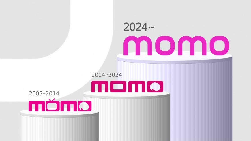 全新momo LOGO以圓潤流暢的線條呈現俐落現代風格,並採用年輕活躍的色彩為LOGO上色。